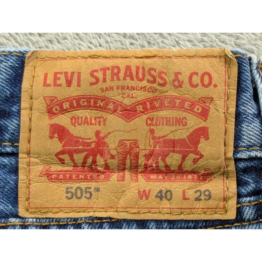 Levis 505 Regular Fit Straight Leg Blue Denim Jeans Mens 40x29 Medium Wash